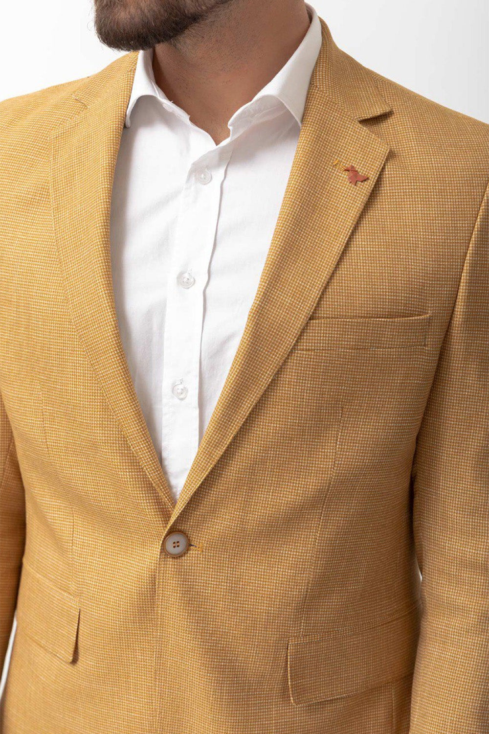 textured yellow men's blazer from Mazonni, tailored slim fit style perfect for daytime events or office wear