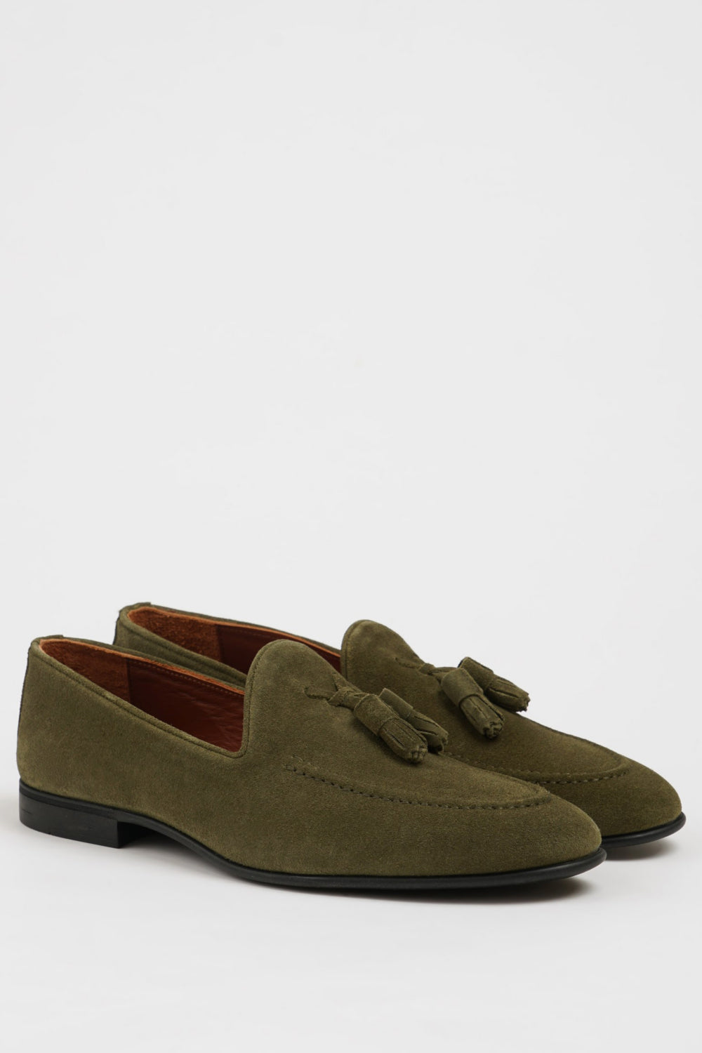 Mazonni men’s olive slip-on loafers crafted from suede with decorative tassels and low heel