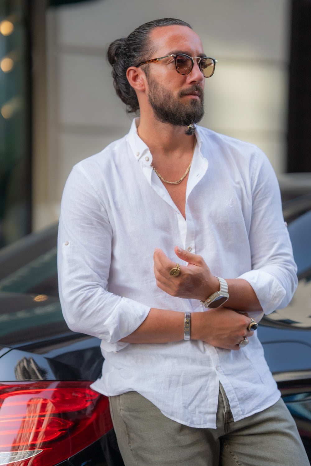 Mazonni white linen shirt for men with a relaxed fit and casual summer vibe