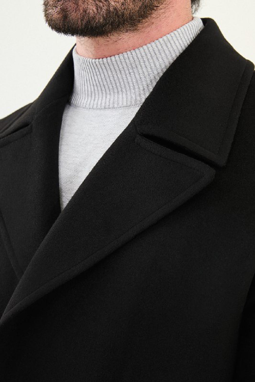 Mazonni Roma Men’s Black Wool Double Breasted Overcoat Long Elegant Jacket