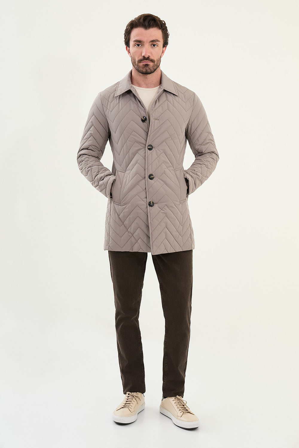 Mazonni Verona Men’s Light Grey Quilted Coat Long Sleeve Jacket