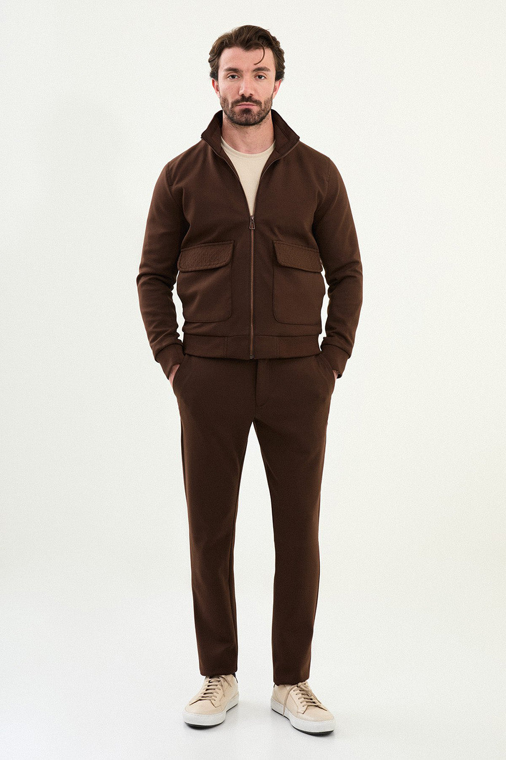 Mazonni Palermo Men’s Brown Cardigan Full Zip Long Sleeve Sweater Jacket