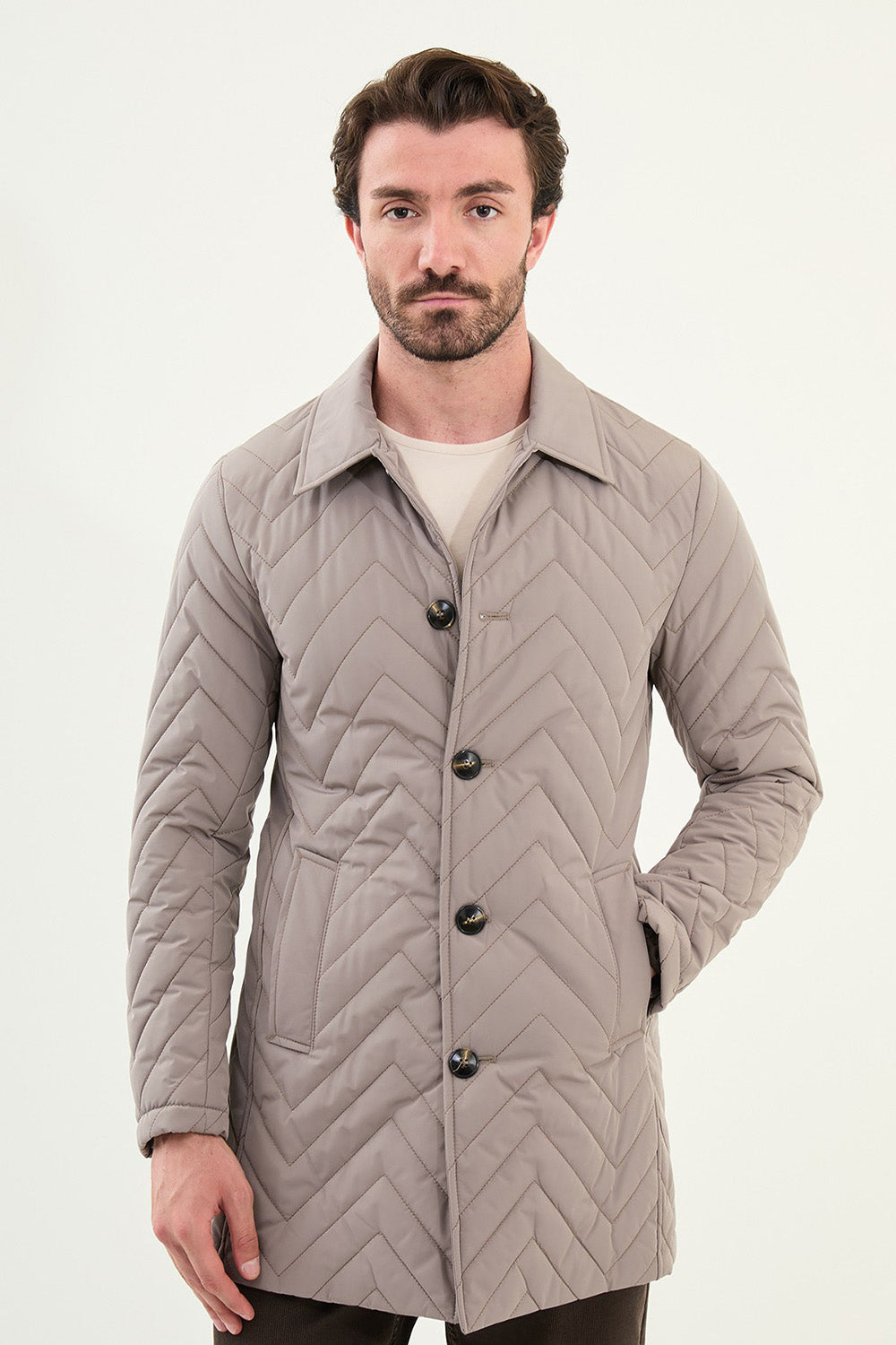 Mazonni Verona Men’s Light Grey Quilted Coat Long Sleeve Jacket