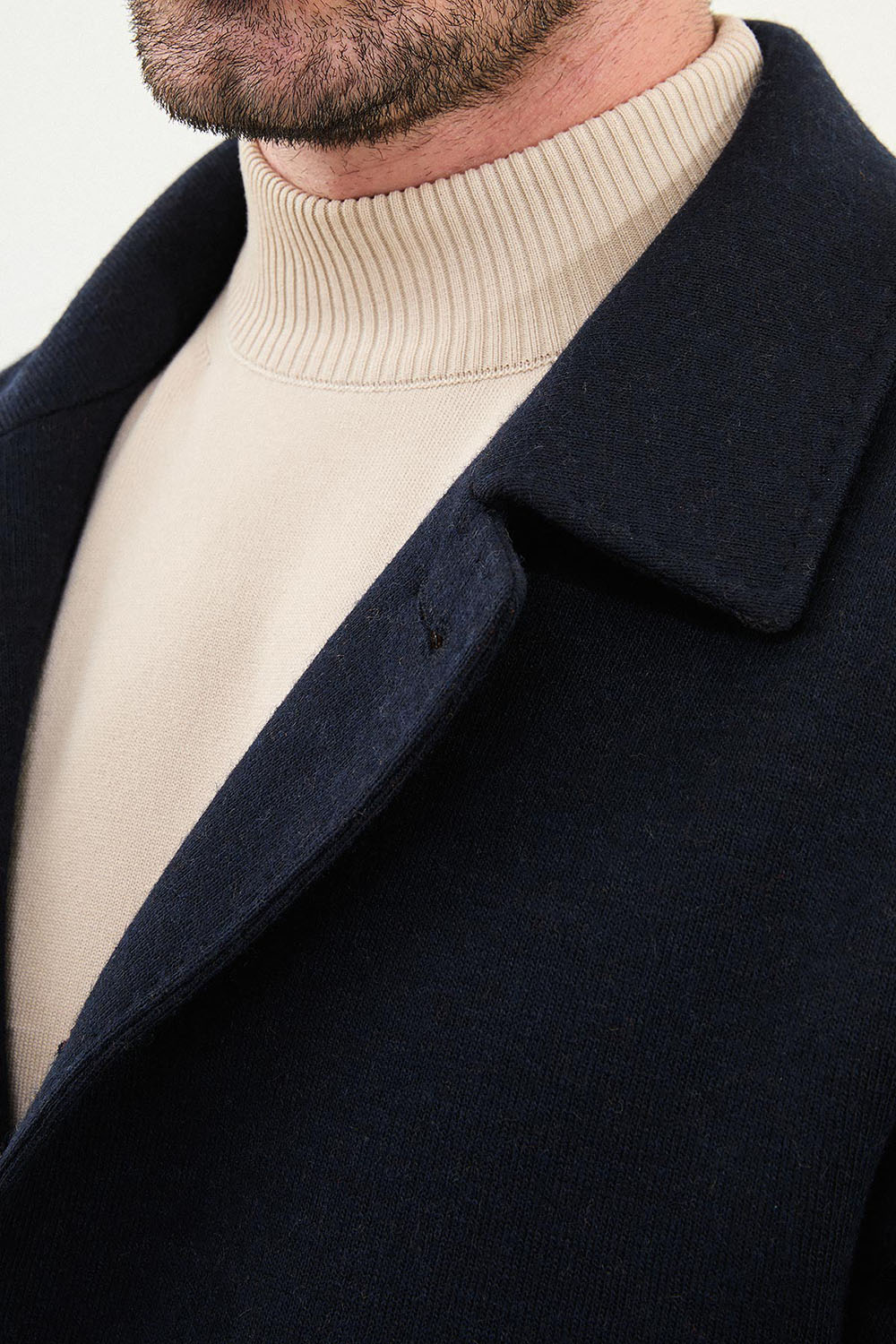 Mazonni Milano Men’s Navy Wool Short Coat Modern Classic Winter Overcoat