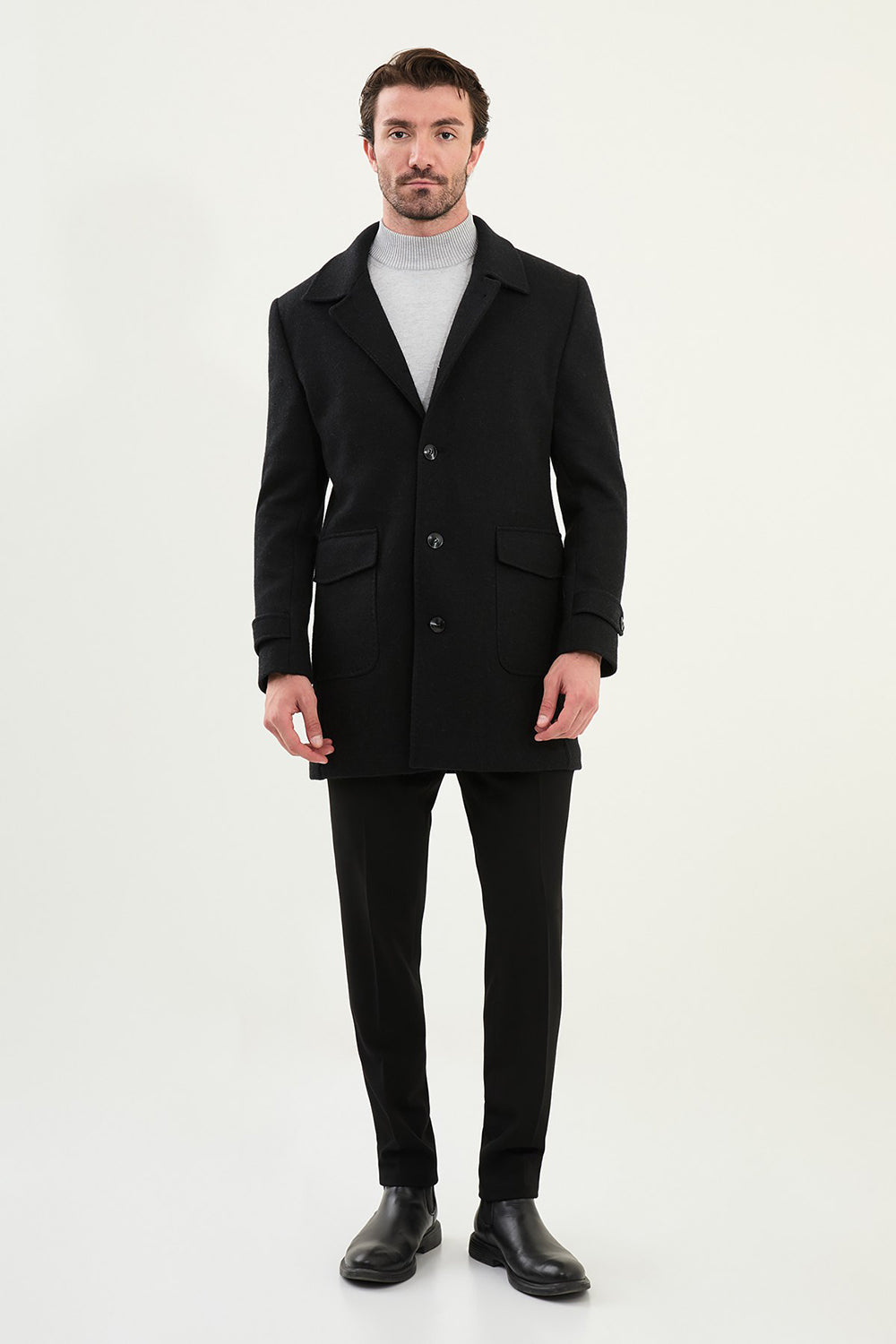 Mazonni Verona Men’s Black Wool Short Coat Classic Warm Winter Jacket