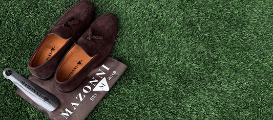 Men’s brown nubuck loafers by Mazonni — breathable spring shoes with tassel detail, styled for casual elegance