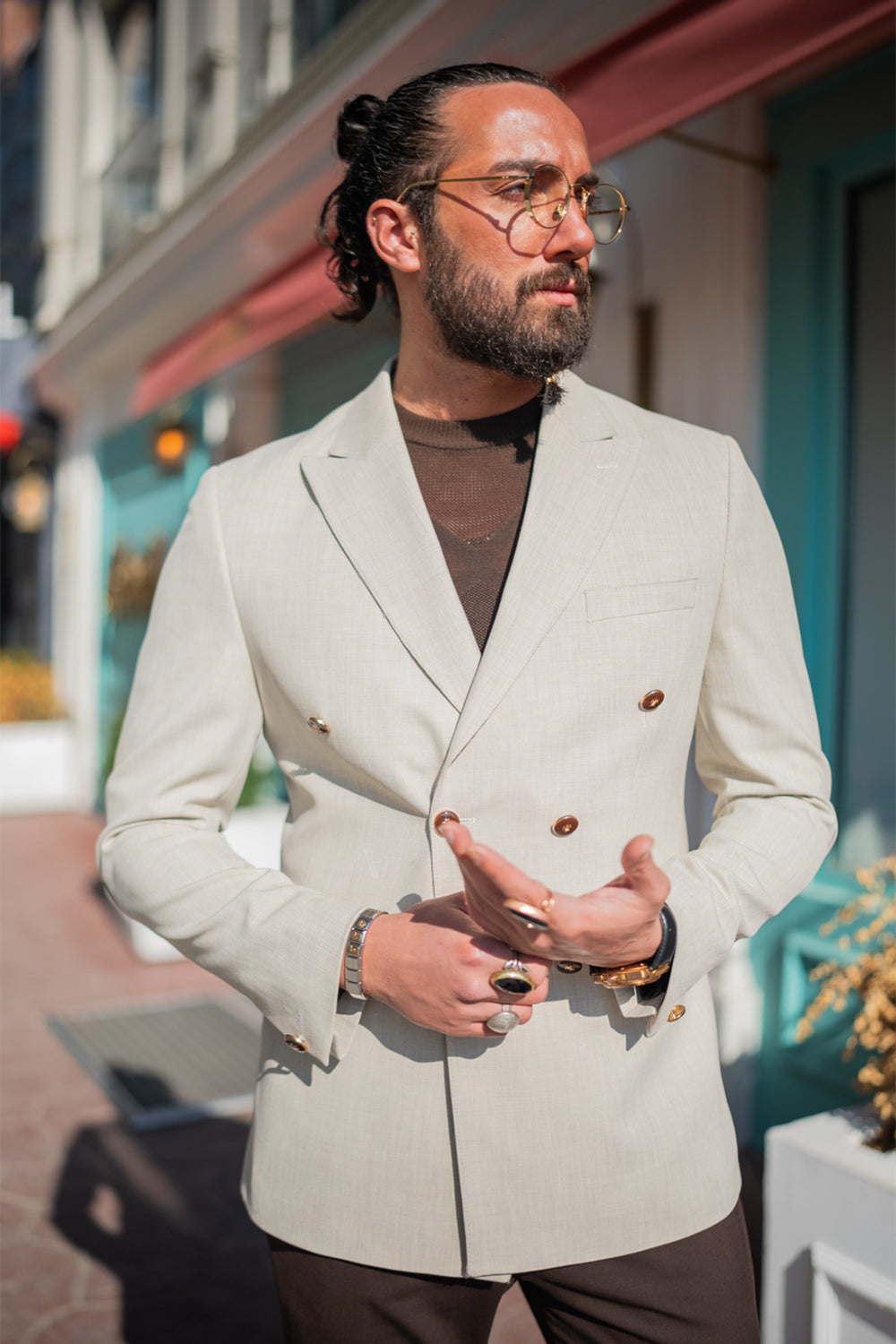 ivory textured jacket for men by Mazonni, fashionable semi-formal suit ideal for daytime wear