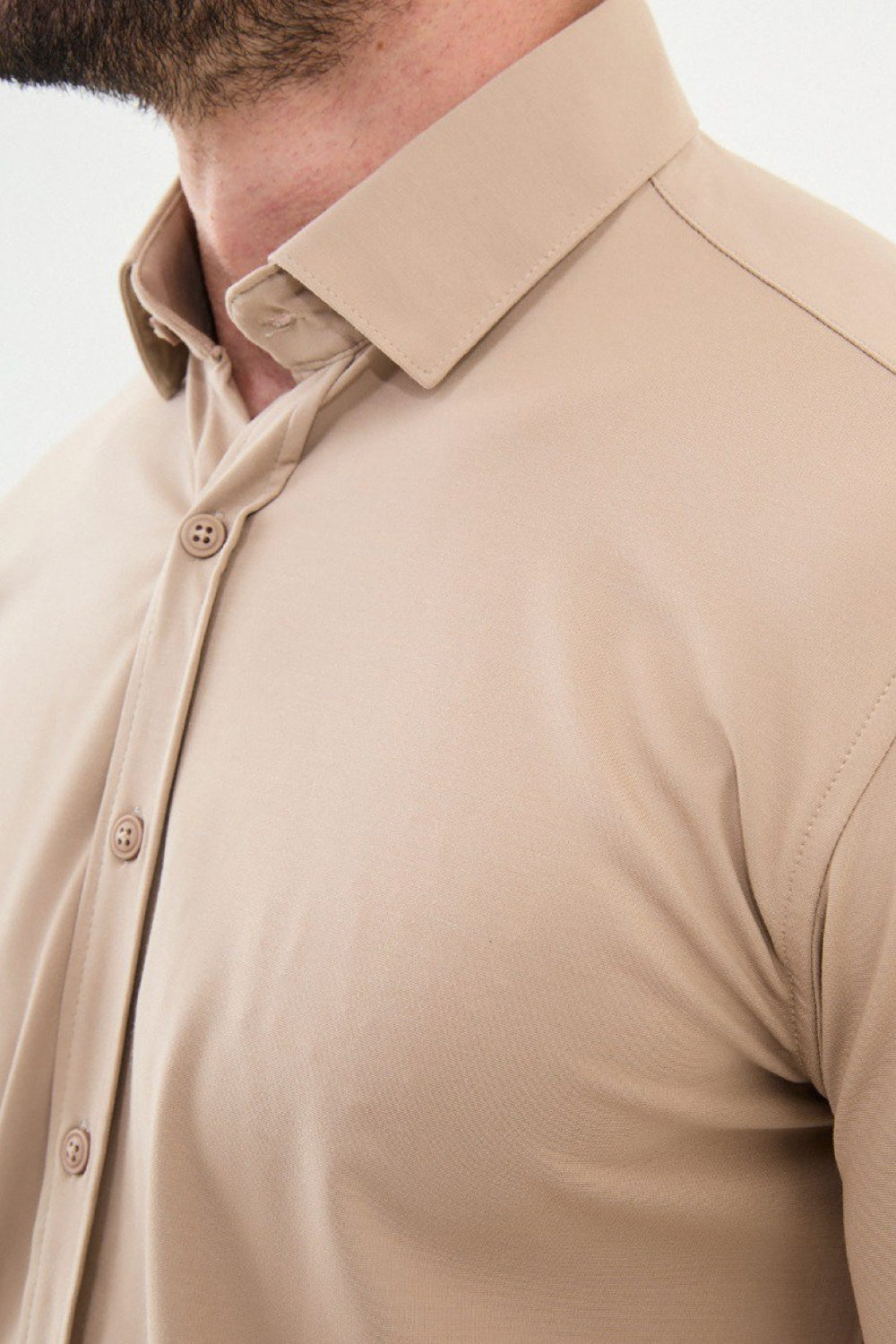 Light beige slim fit shirt by Mazonni for men, ideal for business or smart casual looks