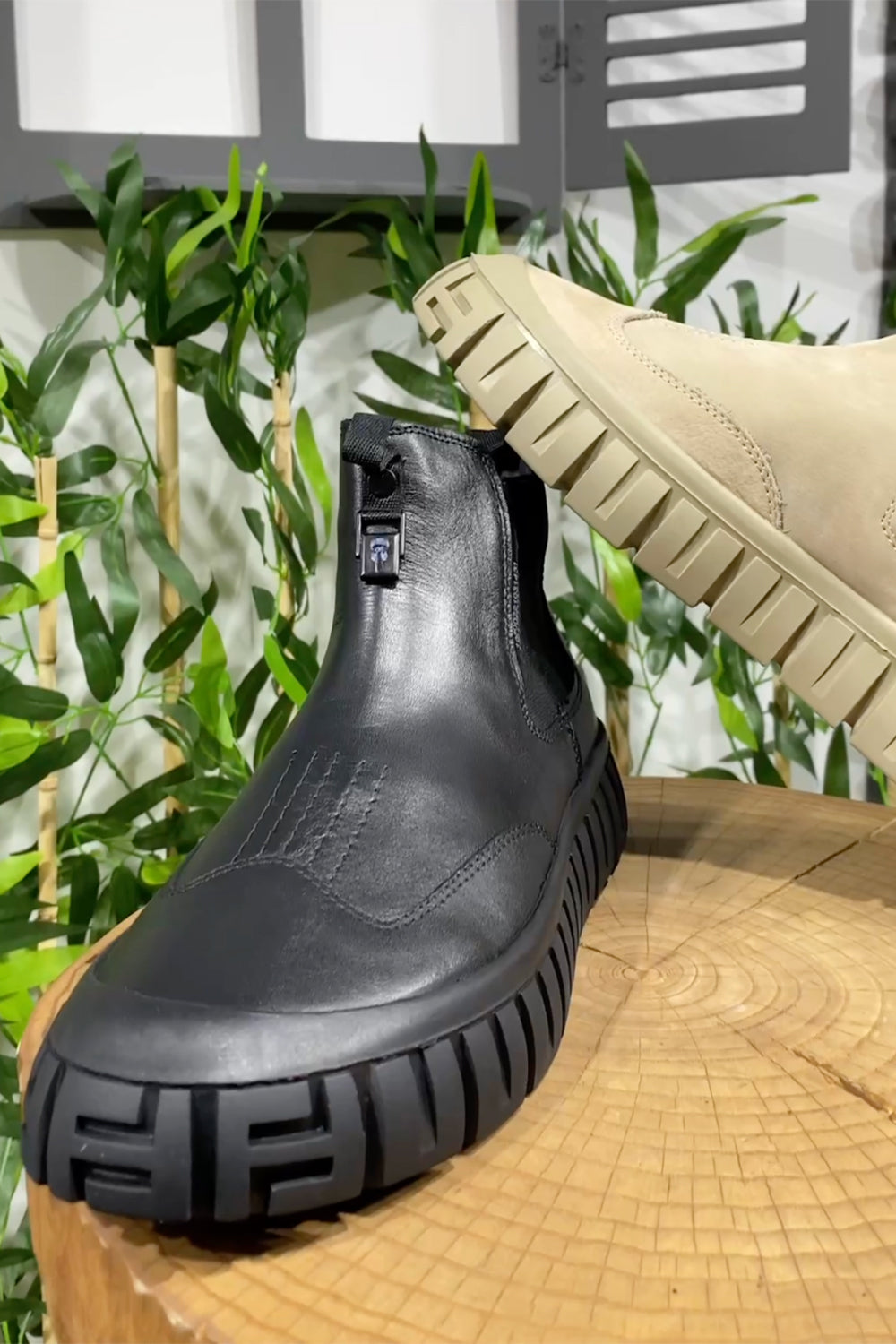 Black Mazonni fashion boots for men with cream sole and round toe