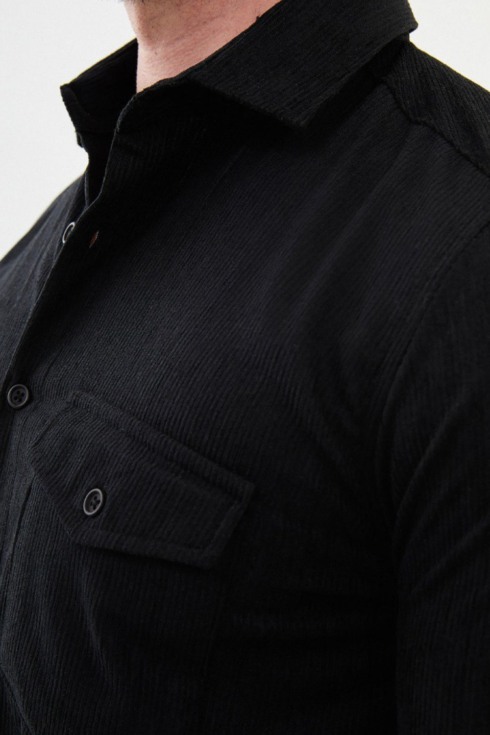 Mazonni black casual shirt for men featuring flap pockets and sharp collar for urban smart outfits