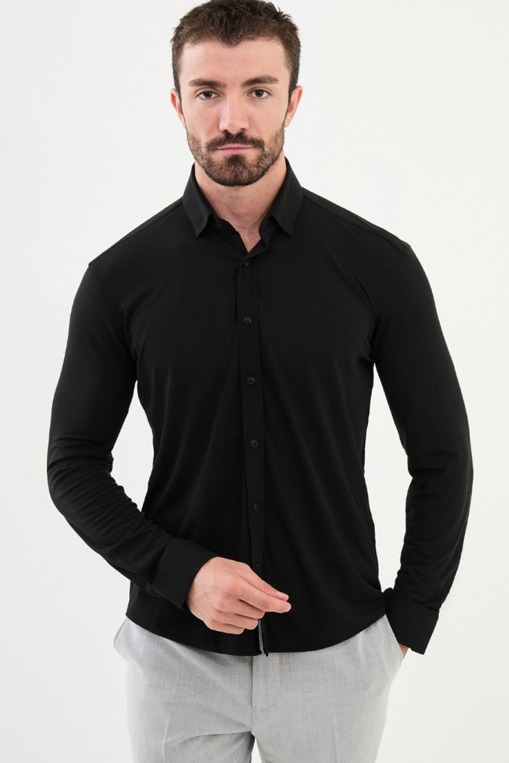 Mazonni black formal shirt for men with slim fit design and classic collar