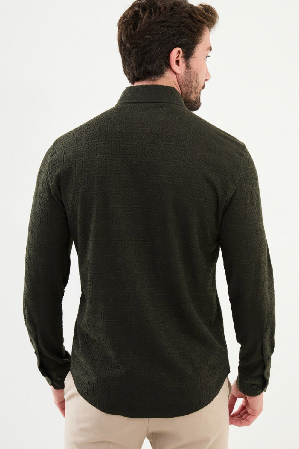 Mazonni long sleeve shirt in deep green with subtle embossed design
