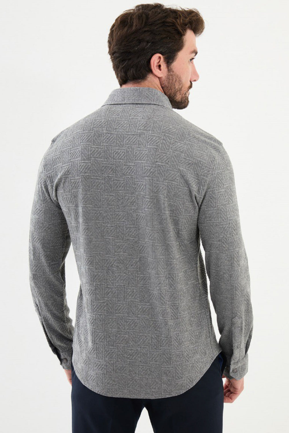 Light grey Mazonni shirt with geometric pattern and slim fit cut