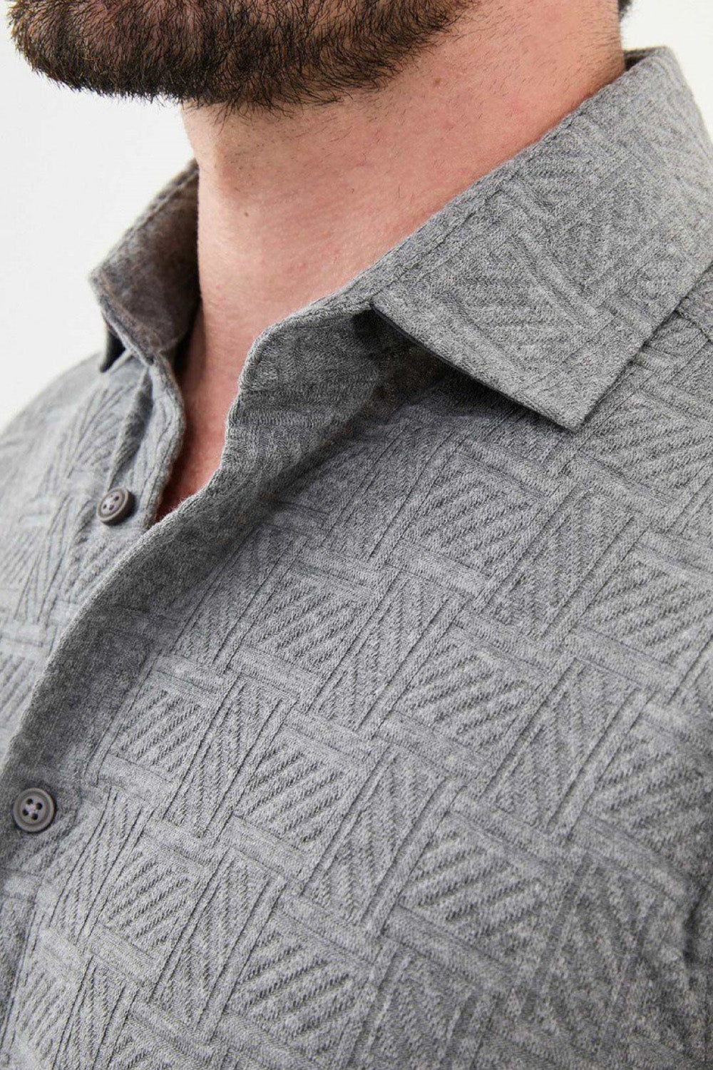 Men's casual grey shirt from Mazonni featuring structured fabric and pointed collar
