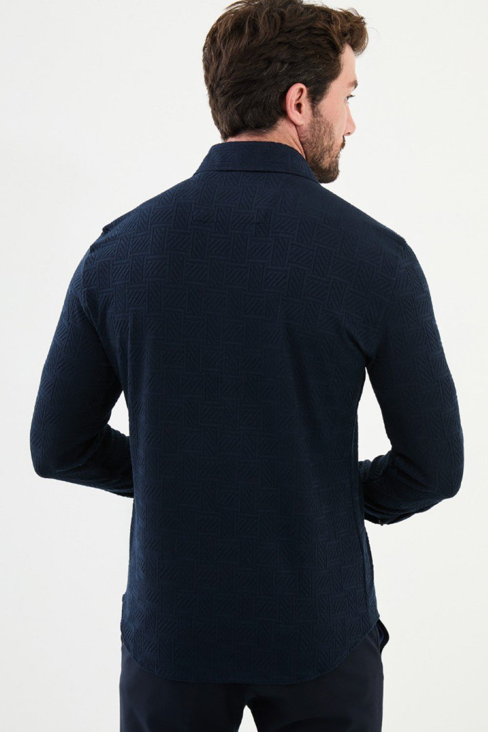 Mazonni structured navy shirt with textured design and button-down front