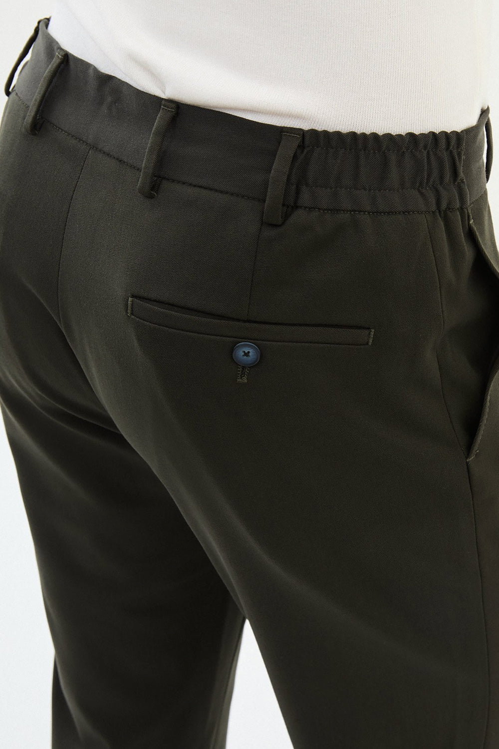 Mazonni men’s khaki green tapered trousers with elastic waistband