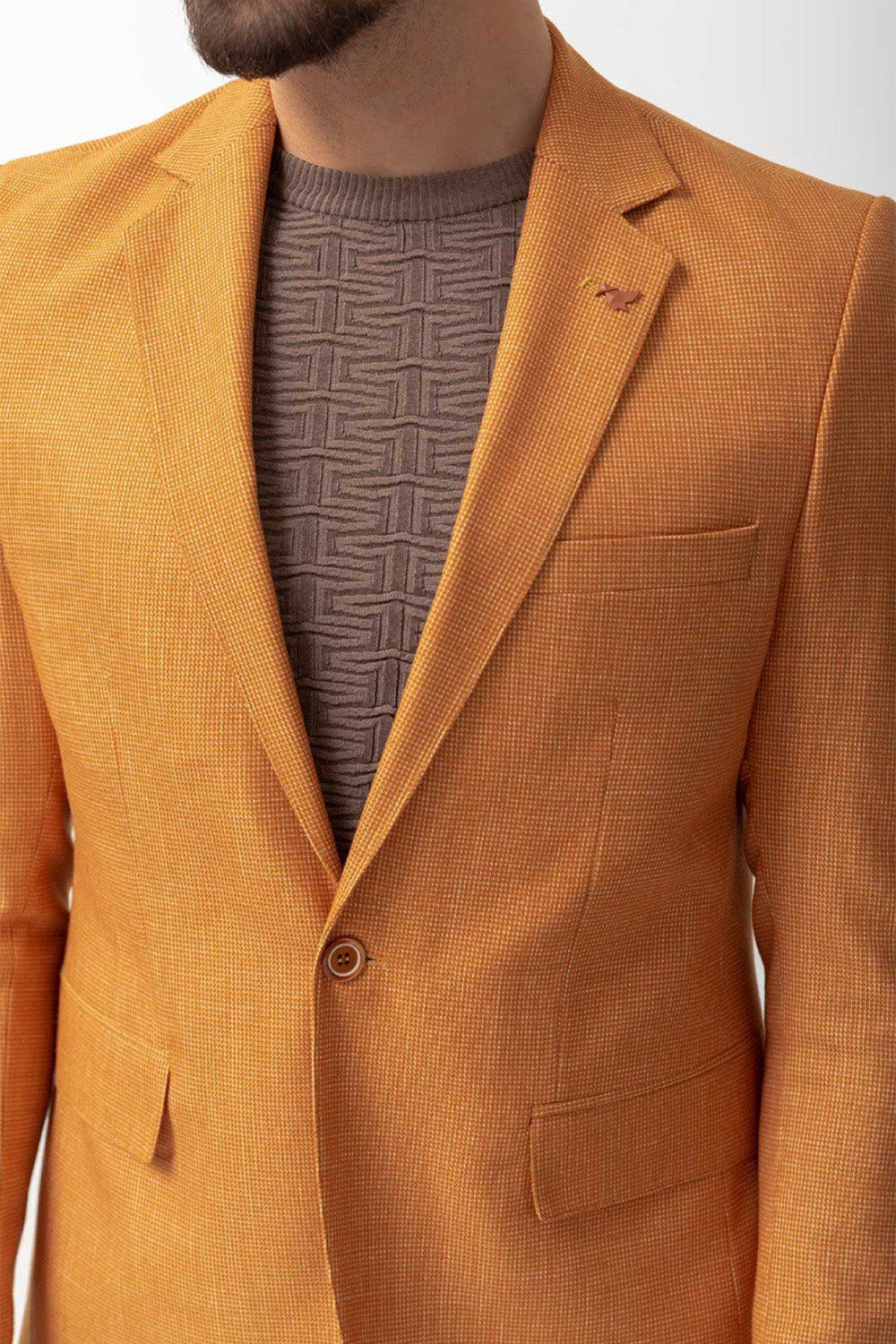 Mazonni textured orange men's blazer, slim fit tailored jacket perfect for bold spring or summer outfits