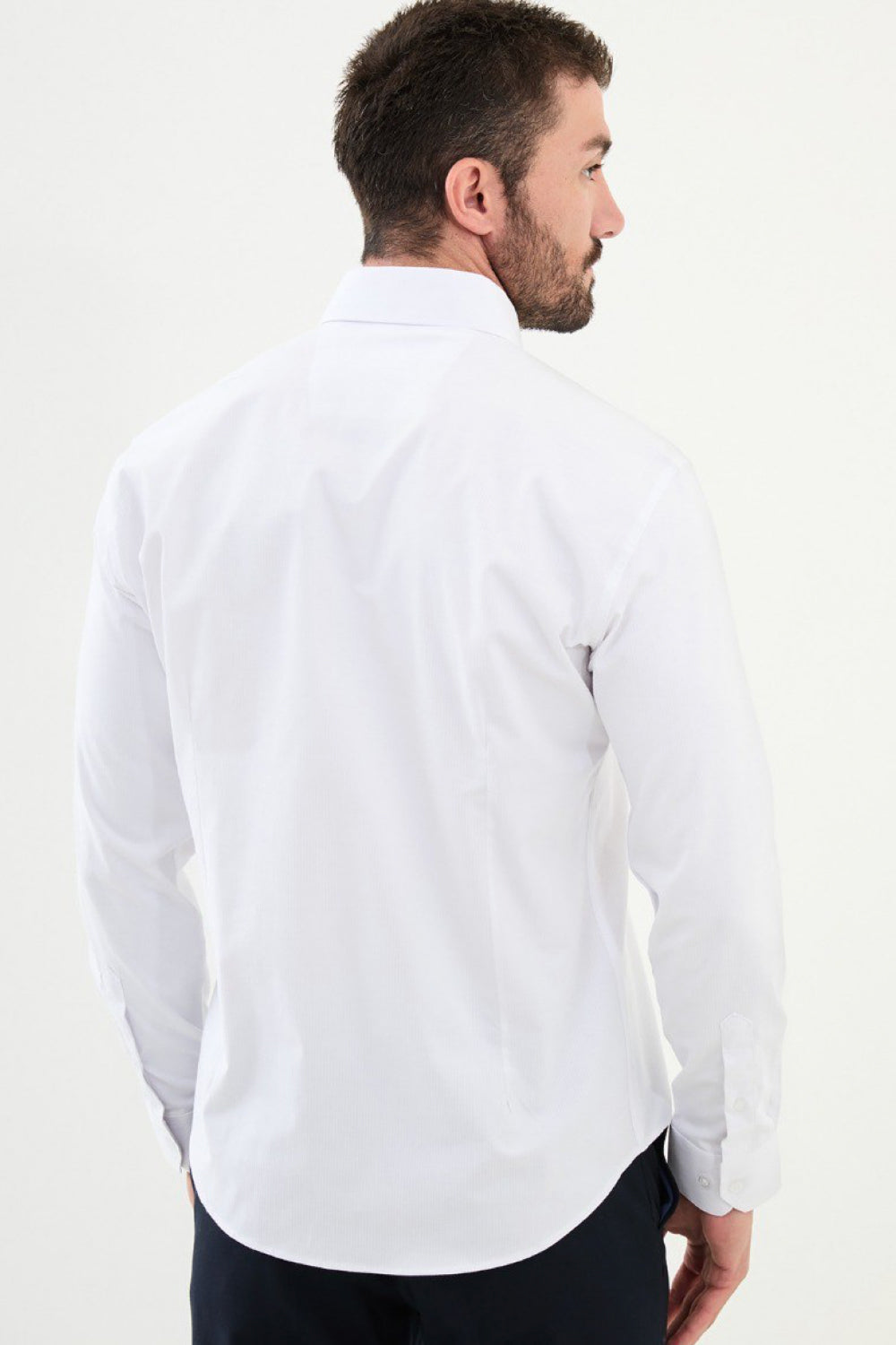 White men's dress shirt Mazonni with subtle pattern, suitable for office wear or special occasions