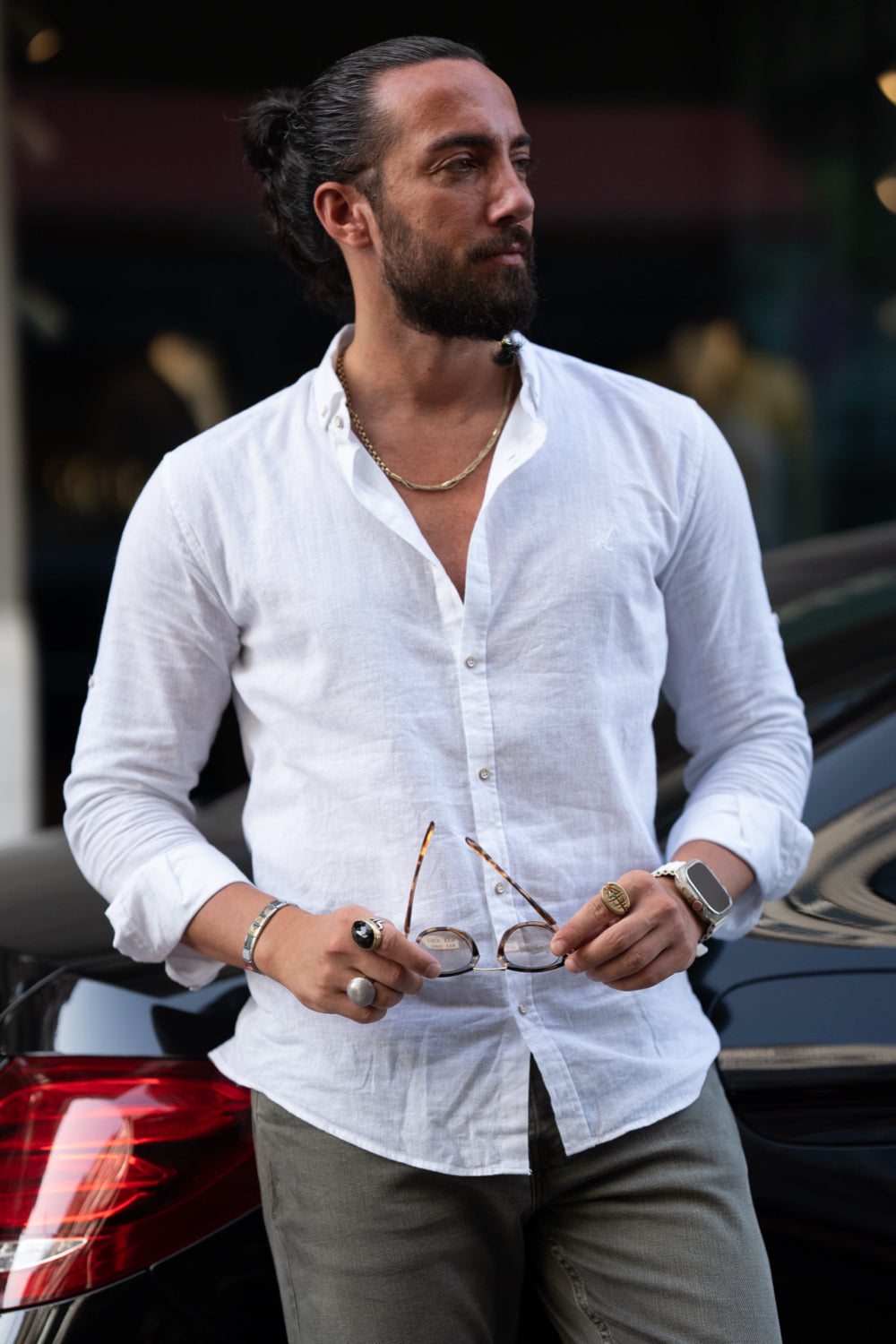 Mazonni casual white button-down shirt for men featuring a breathable fabric