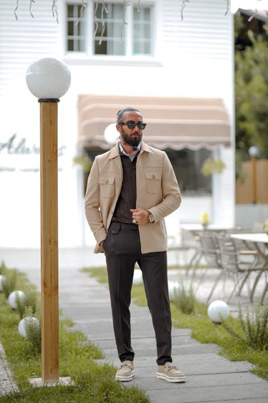 Mazonni Verona Beige Men’s Stylish Coat Classic Lightweight Outerwear