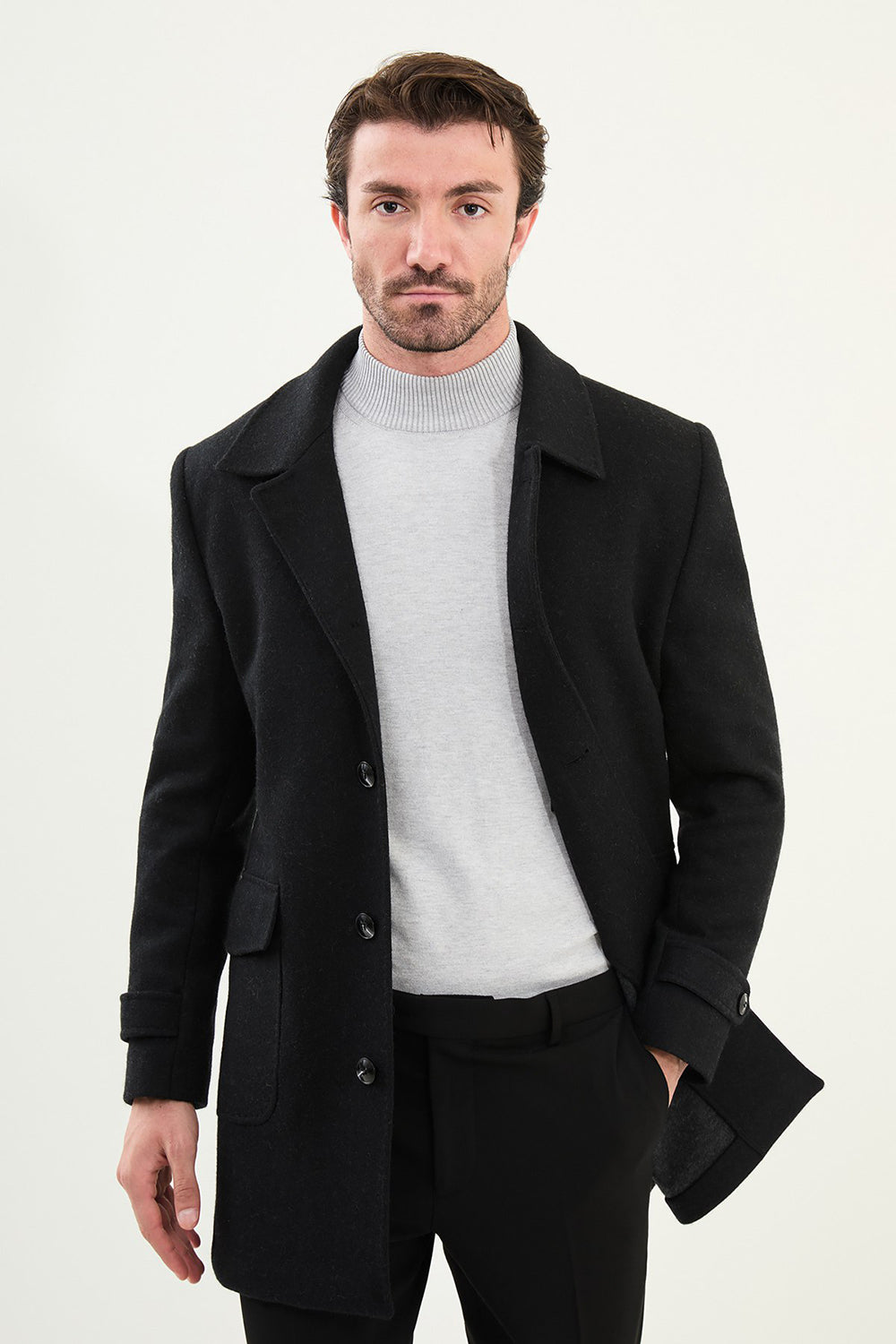 Mazonni Verona Men’s Black Wool Short Coat Classic Warm Winter Jacket