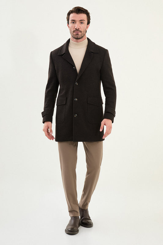 Mazonni Firenze Men’s Brown Wool Short Coat Classic Elegant Winter Jacket