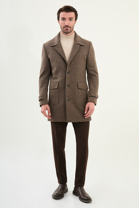 Mazonni Firenze Men’s Brown Wool Short Coat Elegant Classic Winter Overcoat