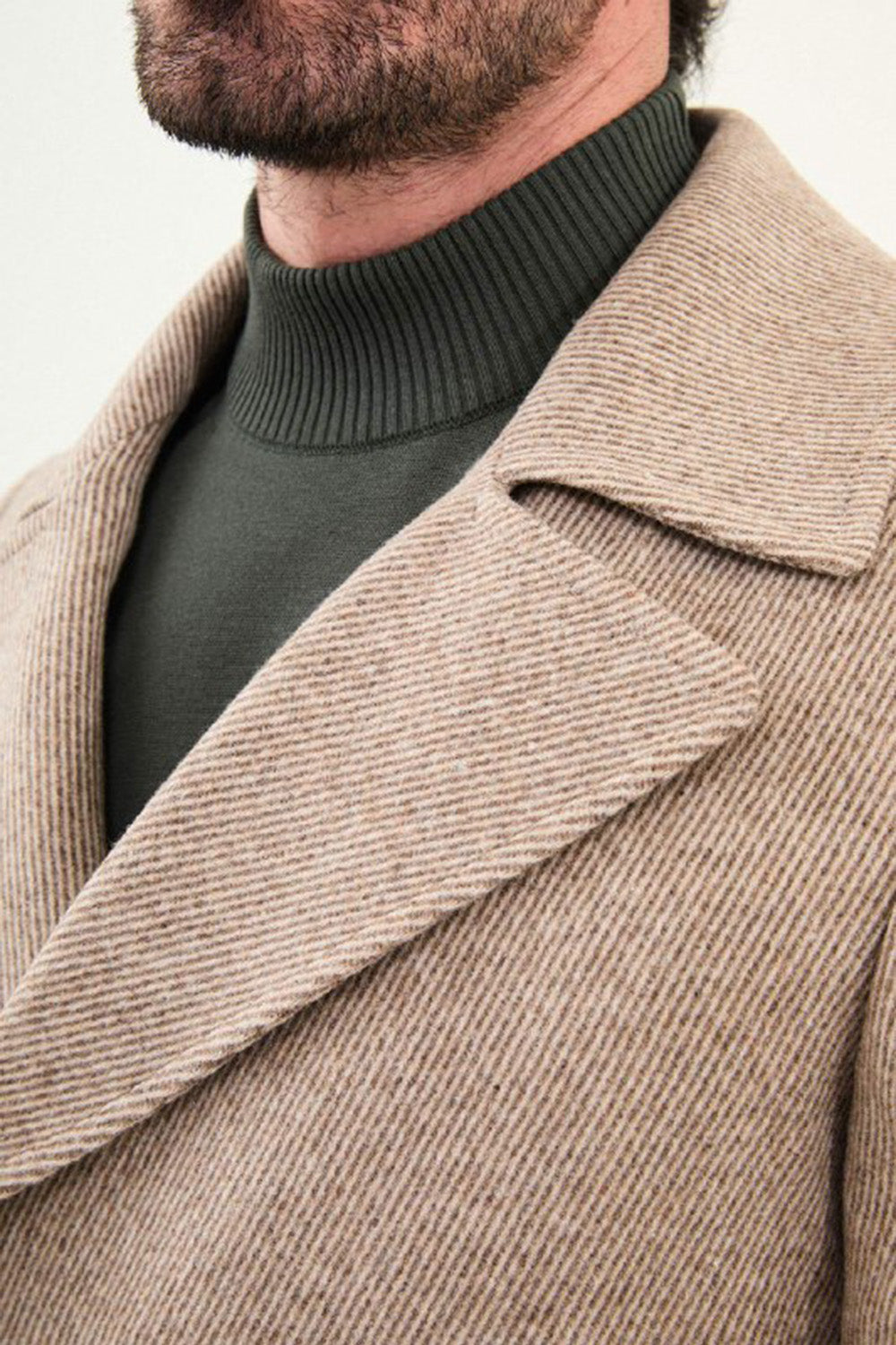 Mazonni Verona Men’s Beige Wool Short Coat Double Breasted Classic Overcoat
