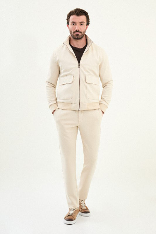 Mazonni Verona Men’s Beige Cardigan Full Zip Long Sleeve Sweater Jacket