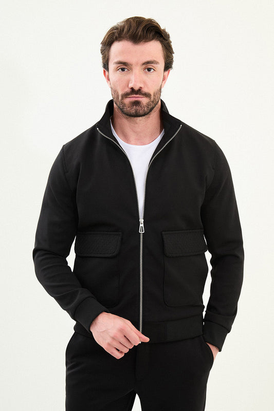 Mazonni Imperia Men’s Black Cardigan Full Zip Long Sleeve Sweater Jacket