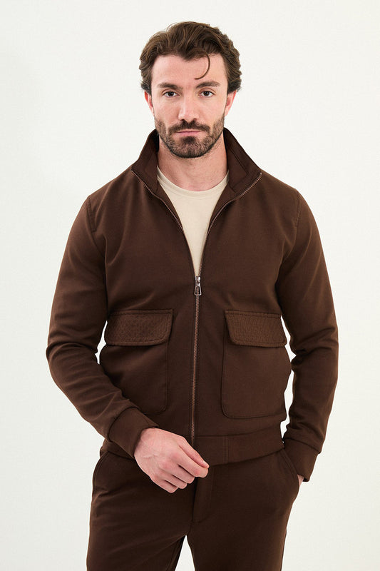 Mazonni Palermo Men’s Brown Cardigan Full Zip Long Sleeve Sweater Jacket