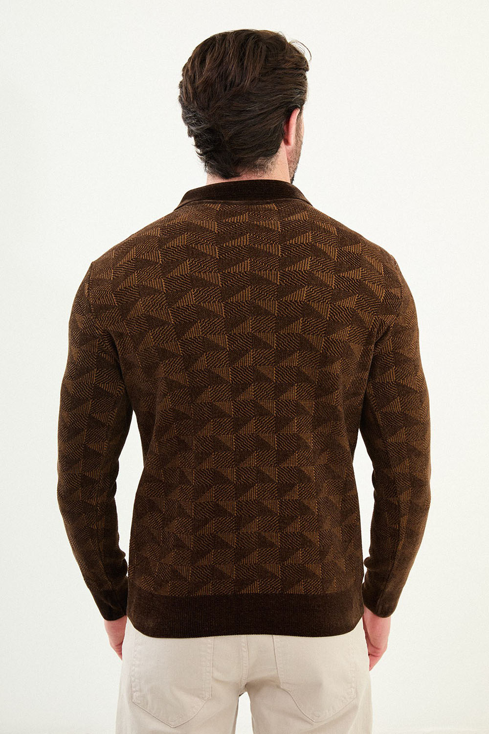 Mazonni Torino Men’s Brown Cardigan Knit Zip Neck Long Sleeve Sweater