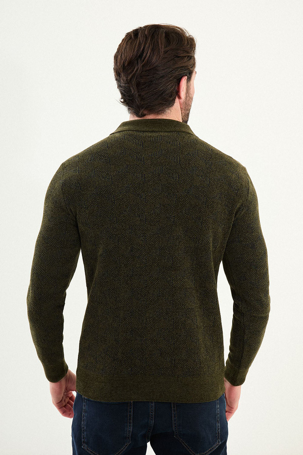 Mazonni Roma Men’s Green Cardigan Knit Zip Neck Long Sleeve Sweater
