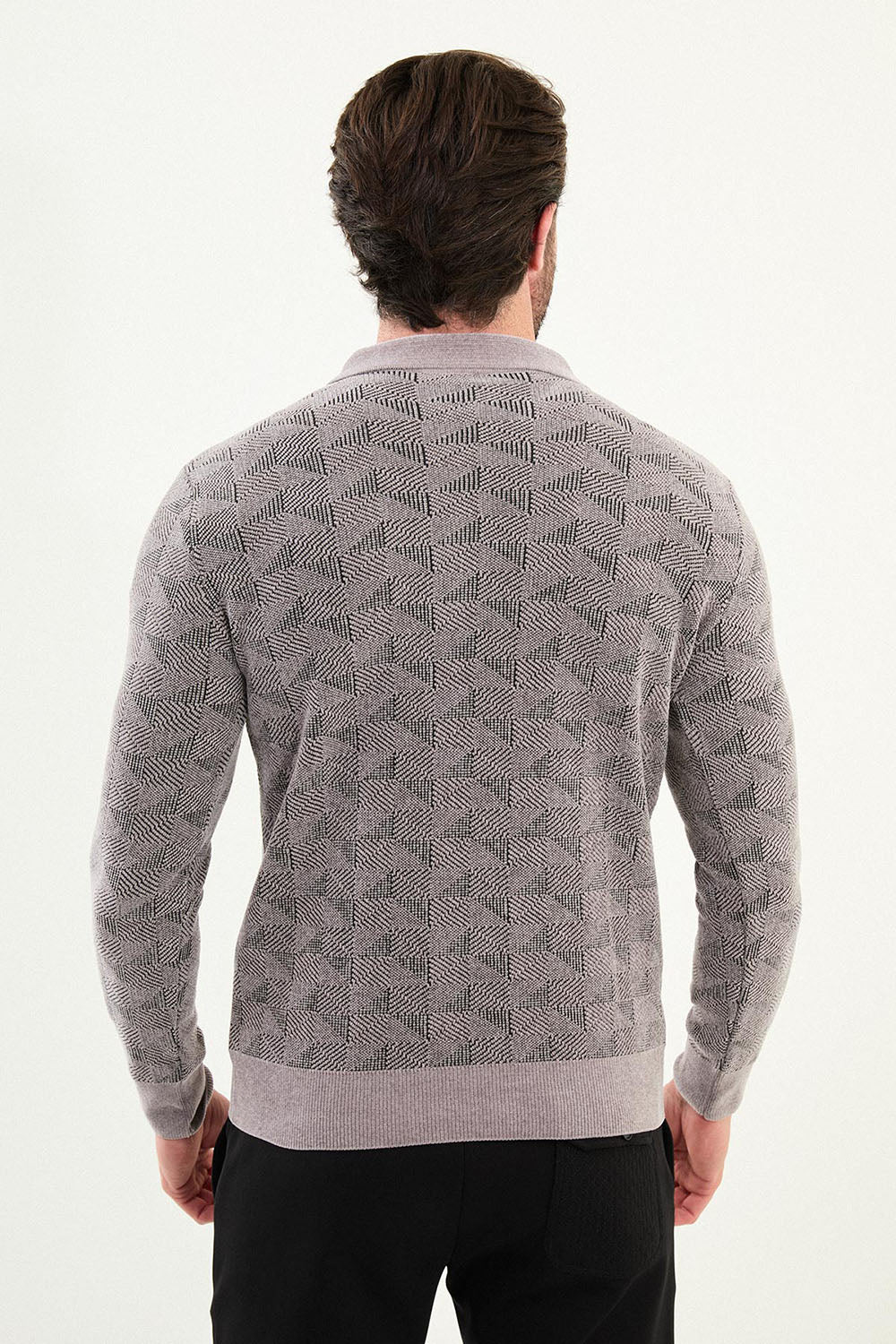 Mazonni Milano Men’s Grey Cardigan Knit Zip Neck Long Sleeve Sweater
