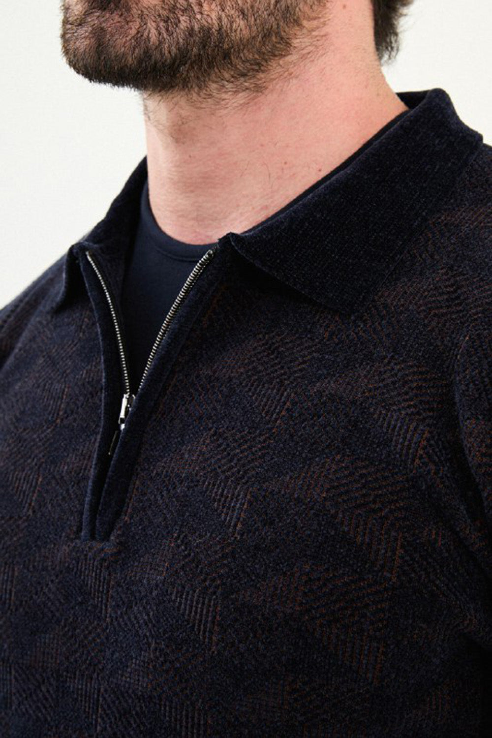 Mazonni Firenze Men’s Navy Cardigan Knit Zip Neck Long Sleeve Sweater
