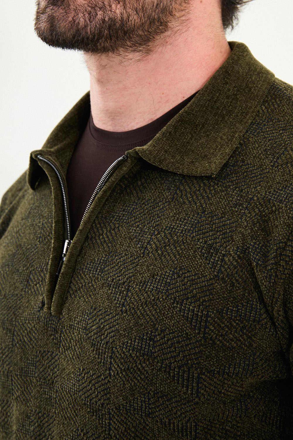 Mazonni Roma Men’s Green Cardigan Knit Zip Neck Long Sleeve Sweater