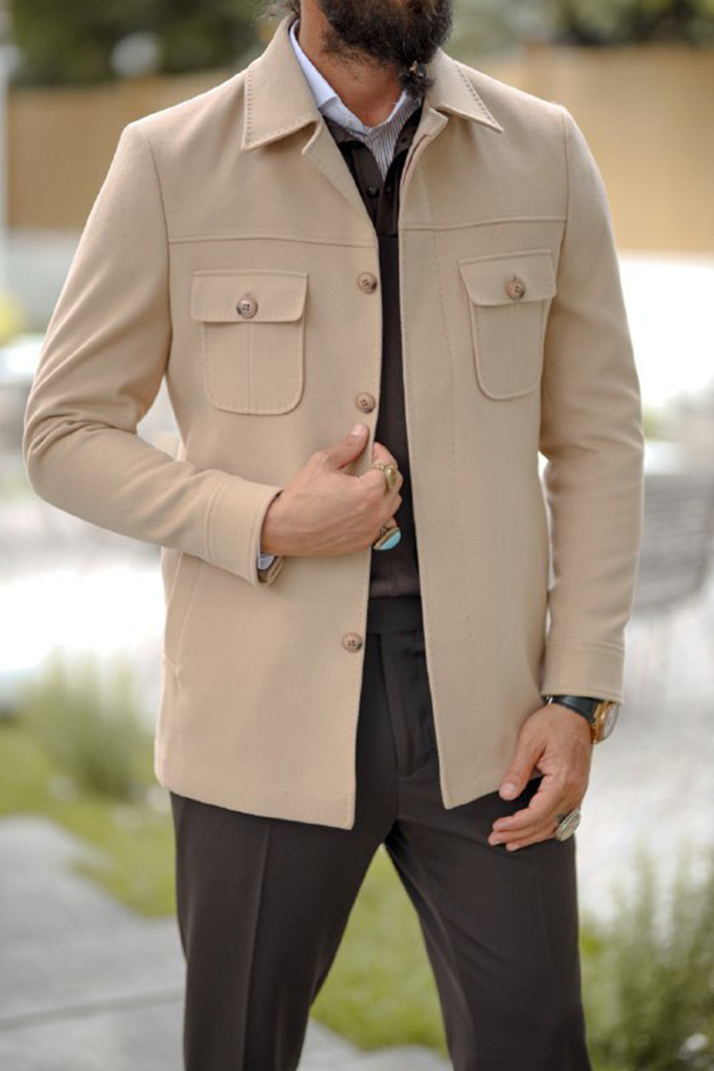 Mazonni Verona Beige Men’s Stylish Coat Classic Lightweight Outerwear
