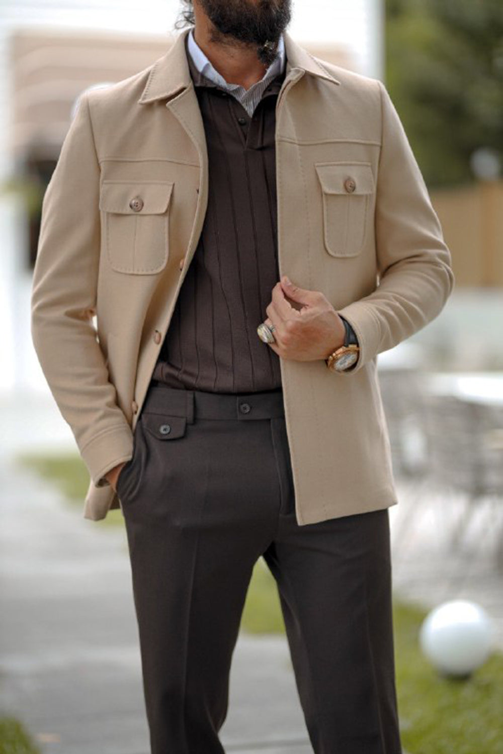 Mazonni Verona Beige Men’s Stylish Coat Classic Lightweight Outerwear