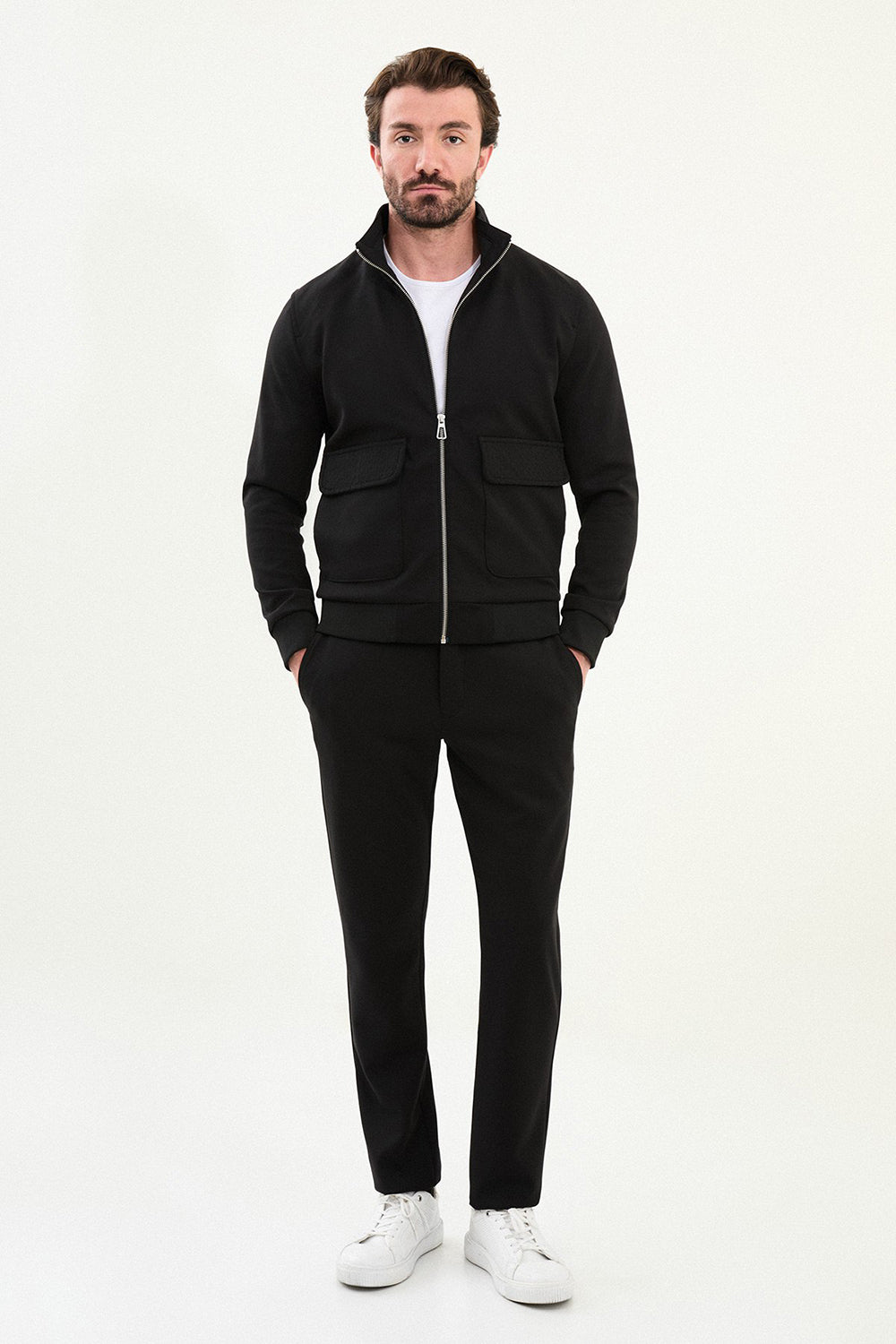 Mazonni Imperia Men’s Black Cardigan Full Zip Long Sleeve Sweater Jacket
