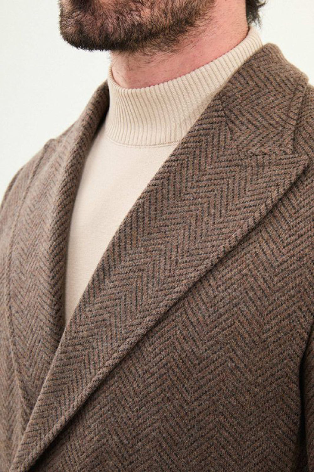 Mazonni Napoli Men’s Brown Double Breasted Coat Wool Long Jacket