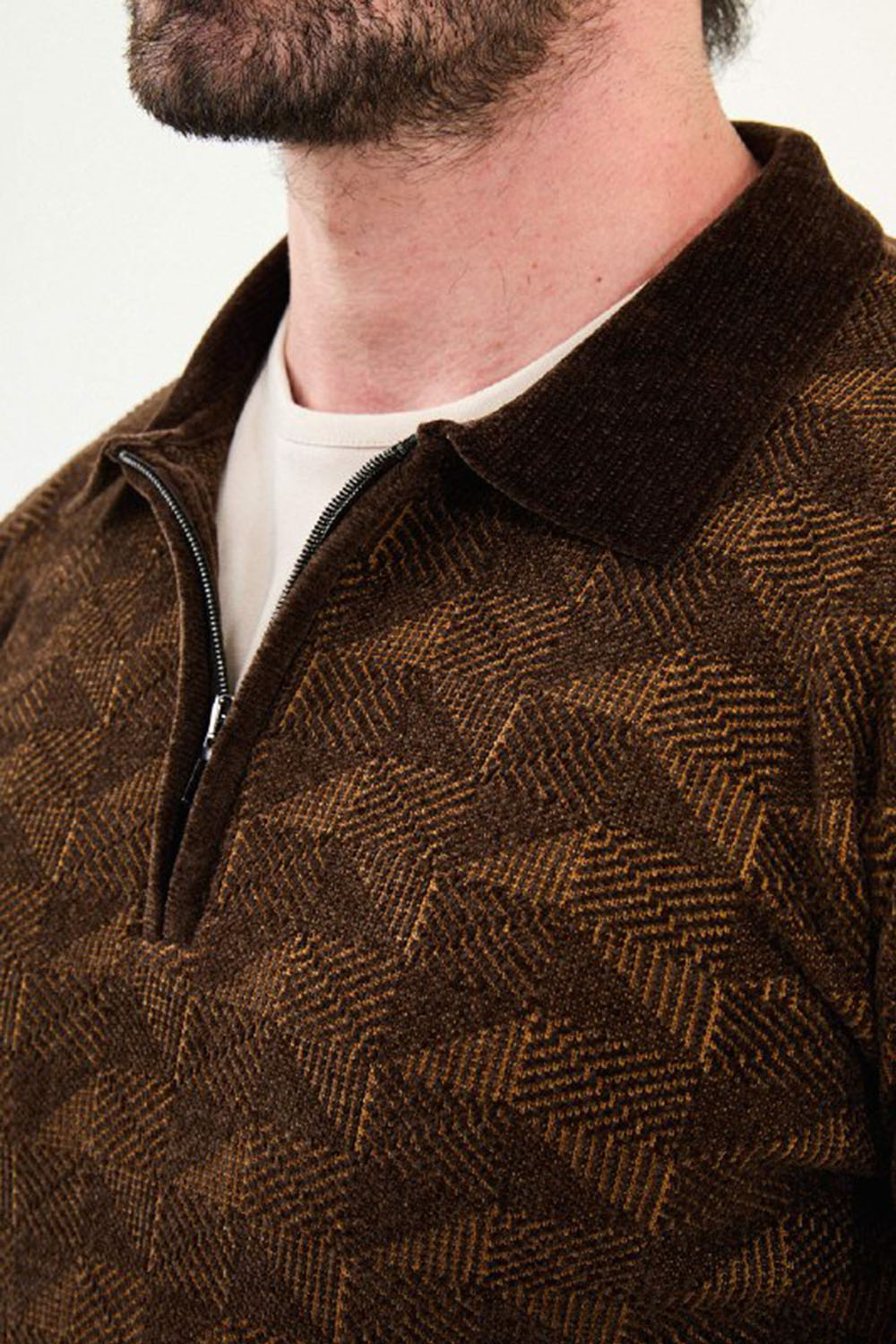 Mazonni Torino Men’s Brown Cardigan Knit Zip Neck Long Sleeve Sweater