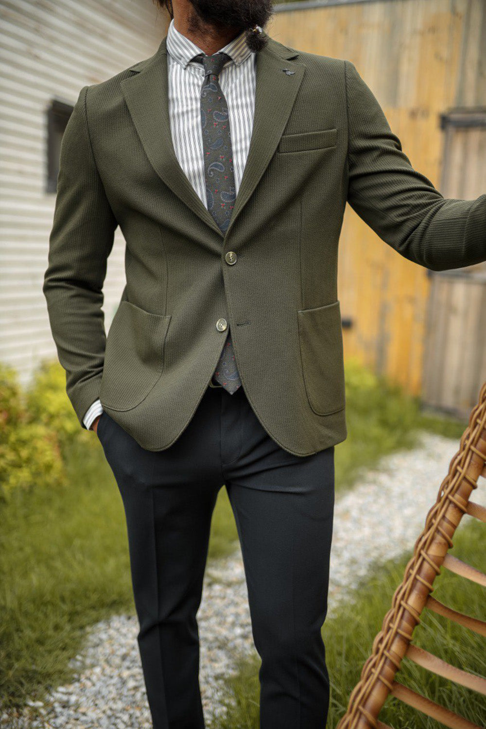 Mazonni Milano Elegant Olive Green Men’s Suit Jacket Classic Formal Style