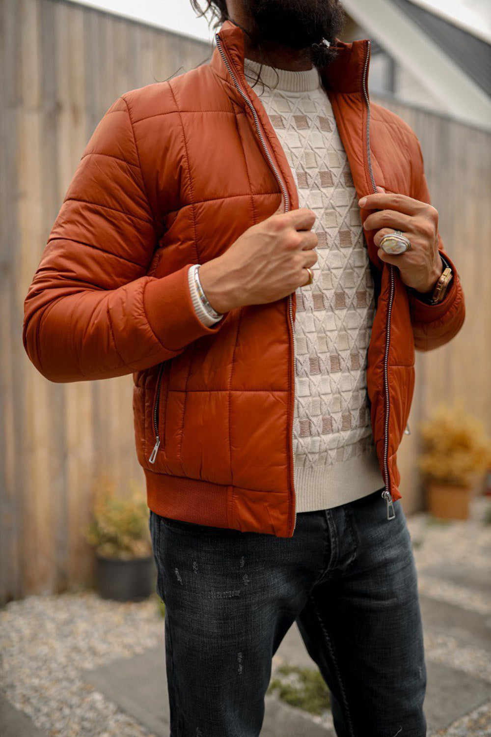 Mazonni Verona Men’s Casual Orange Winter Coat Warm Quilted Outerwear