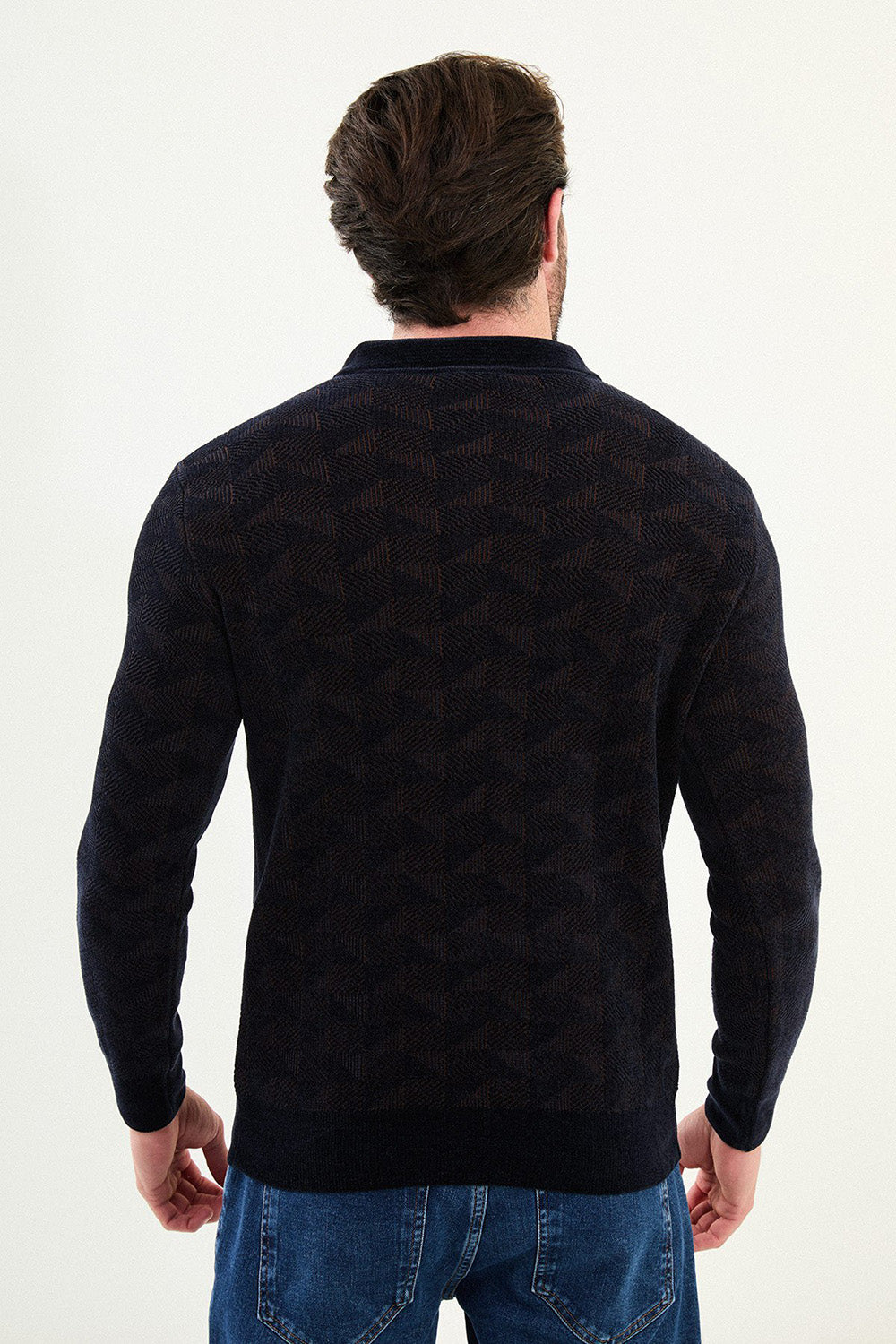 Mazonni Firenze Men’s Navy Cardigan Knit Zip Neck Long Sleeve Sweater