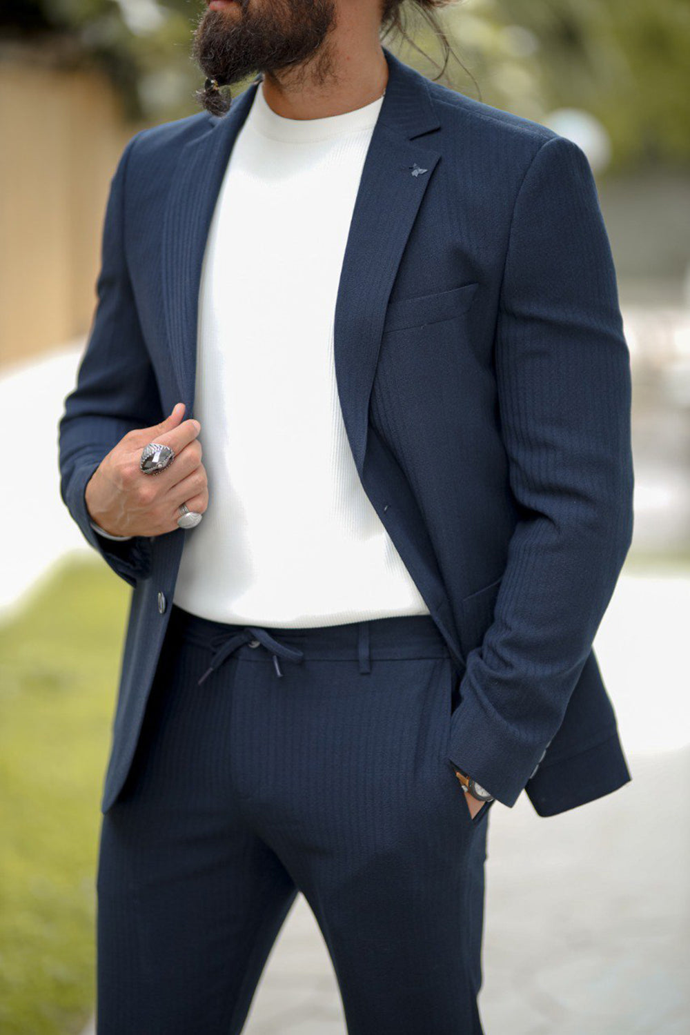 Mazonni Milano Men’s Classic Two Piece Suit Slim Fit Formal Wear