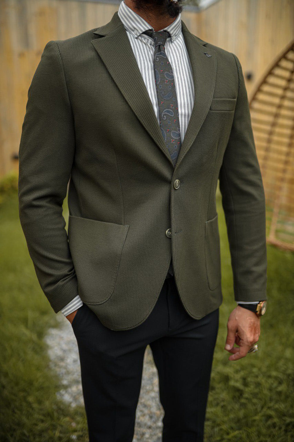 Mazonni Milano Elegant Olive Green Men’s Suit Jacket Classic Formal Style
