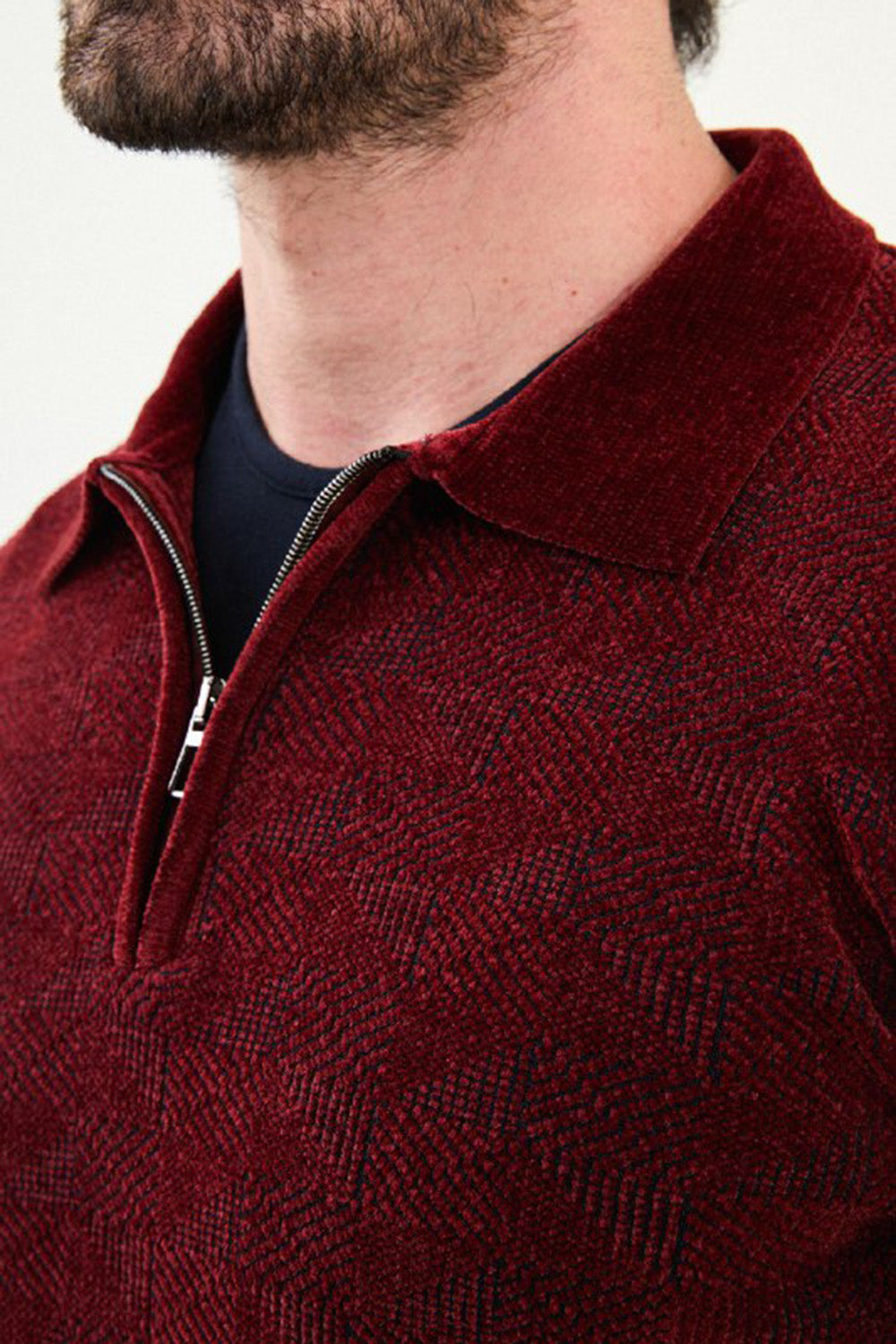 Mazonni Verona Men’s Burgundy Cardigan Knit Zip Neck Long Sleeve Sweater