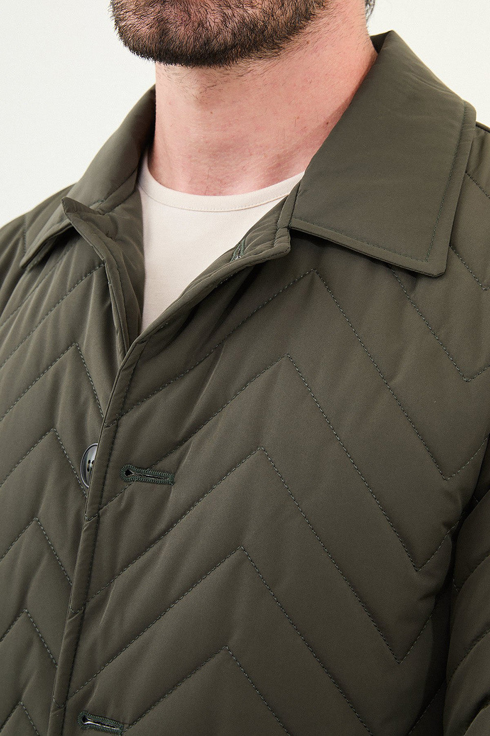 Mazonni Firenze Men’s Green Quilted Coat Long Sleeve Button Jacket