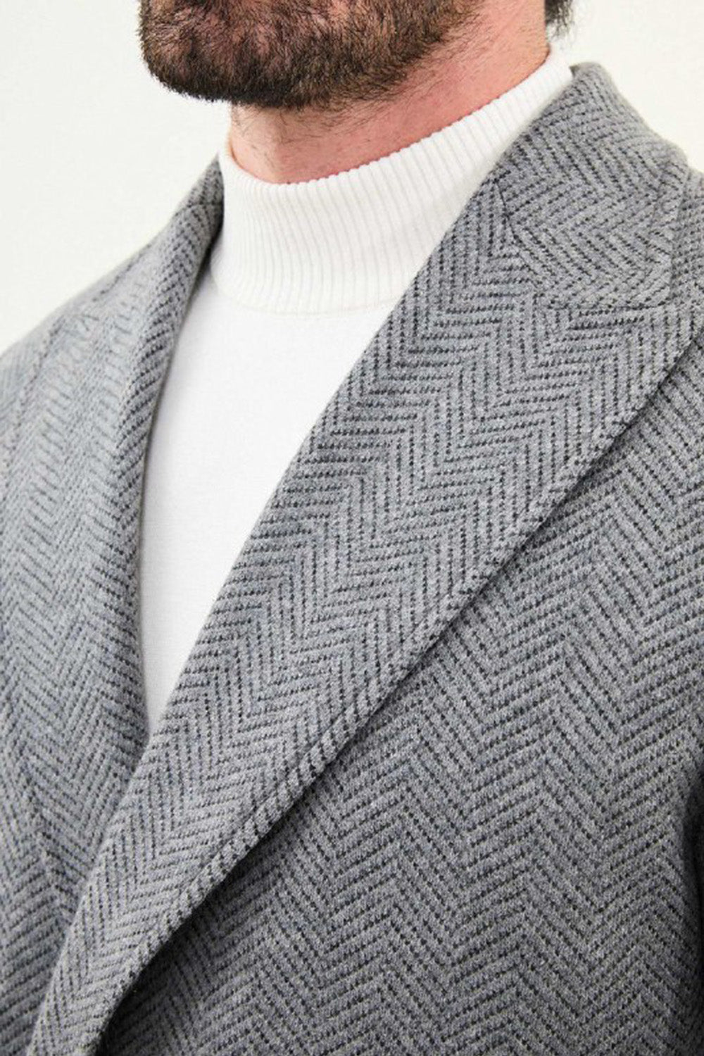 Mazonni Milano Men’s Grey Herringbone Coat Wool Double Breasted