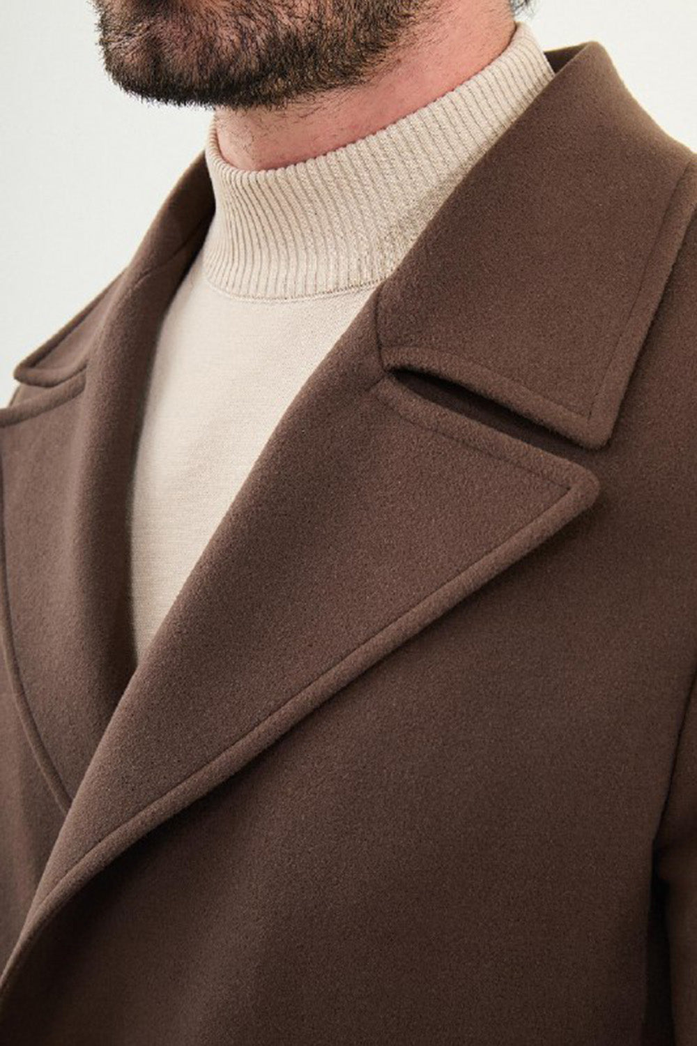 Mazonni Torino Men’s Brown Wool Double Breasted Overcoat Long Classic Jacket